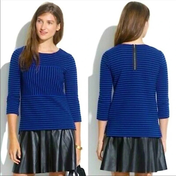 Madewell Gallerist Ponte Striped 3/4 Sleeve Top XS Blue & Black 6961 - Picture 1 of 7